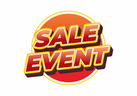 A vibrant graphic featuring the text SALE EVENT in bold, stylized font. The background is a circular gradient transitioning from orange to red, enhancing the promotional theme.のイラスト素材