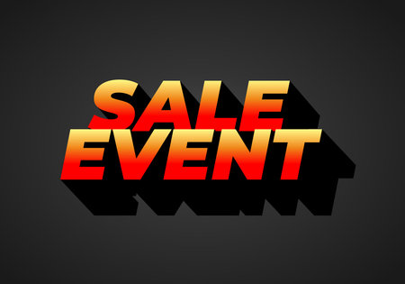 Bold text graphic featuring the words SALE EVENT in a gradient of red to yellow with a shadow effect, set against a dark background.のイラスト素材