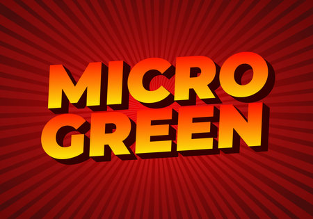 Bold text design featuring the words MICRO GREEN in a vibrant orange and yellow gradient on a red radial background.のイラスト素材