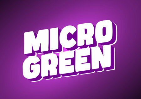 Bold, stylized text reading MICRO GREEN on a vibrant purple background. The text is white with a 3D effect, creating a modern and eye catching design.のイラスト素材
