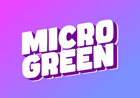 A vibrant graphic design featuring the bold text MICRO GREEN in a playful, 3D style. The background transitions from pink to blue, creating a modern and eye catching aesthetic.のイラスト素材