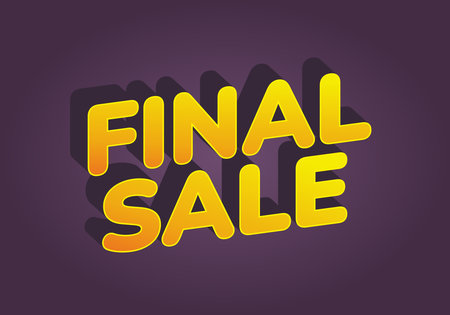 Bright yellow 3d text FINAL SALE on dark purple background, bold rounded letters with long drop shadow, high contrast, advertising vibe, central compositionのイラスト素材