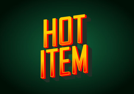 Bold, stylized text reading HOT ITEM in bright yellow and red colors with a shadow effect on a dark green background.のイラスト素材