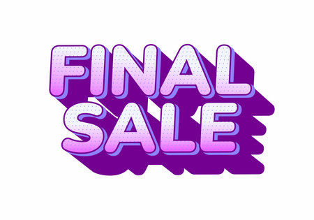 Vivid purple 3d text reading FINAL SALE with bold white letters and dotted texture, set on a purple shadow backdrop; catchy sale banner graphicのイラスト素材