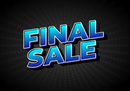 Bold blue 3D text reading FINAL SALE with strong black drop shadow and dark background, graphic design, retail sale bannerのイラスト素材