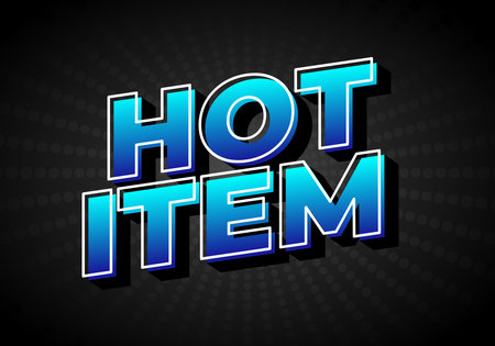 A bold and vibrant graphic design featuring the text HOT ITEM in large, 3D letters with a gradient blue color scheme against a dark background with radial patterns.のイラスト素材