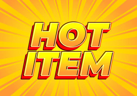 A vibrant graphic featuring bold text that reads HOT ITEM in a striking yellow and orange color scheme, set against a sunburst background.のイラスト素材