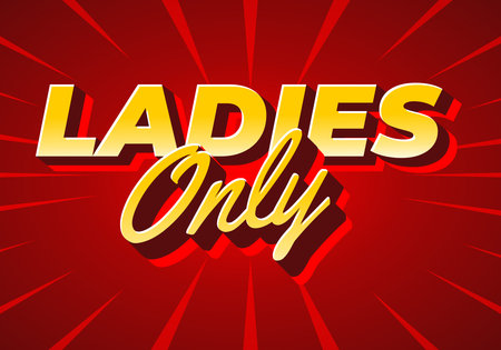 A bold graphic design featuring the words LADIES ONLY in large, stylized font. The background is a vibrant red with radiating lines, creating a dynamic and eye catching effect.のイラスト素材