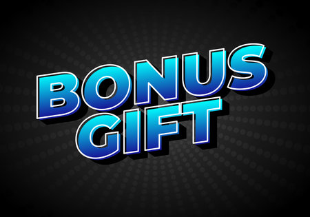 A vibrant graphic design featuring the words Bonus Gift in bold, 3D blue letters against a dark background with radial patterns.のイラスト素材