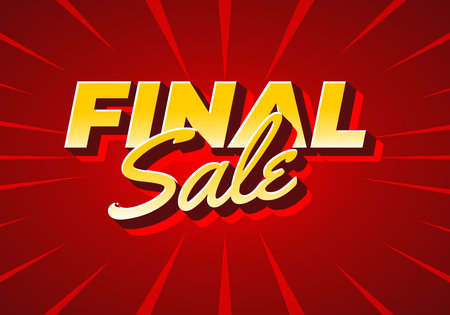 A bold red sale banner with large yellow and white script text that reads Final Sale against a burst sunburst background.のイラスト素材