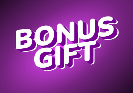 A vibrant purple background featuring bold, white 3D text that reads BONUS GIFT. The text has a shadow effect, adding depth and emphasis.のイラスト素材