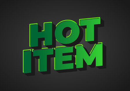 Bold green text saying HOT ITEM with a shadow effect on a dark background.のイラスト素材