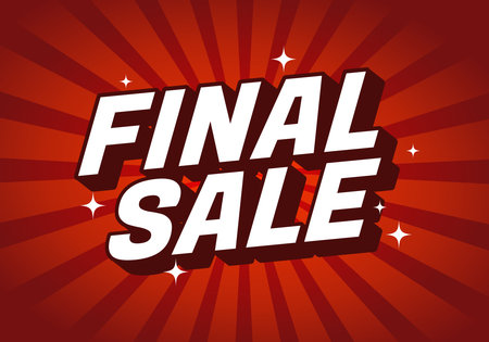 Bold red poster with large white FINAL SALE text, retro comic style, radial sunburst background and white sparklesのイラスト素材