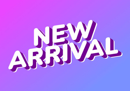 A vibrant graphic design featuring the text New Arrival in bold, 3D style. The background transitions from pink to blue, creating a modern and eye catching look.