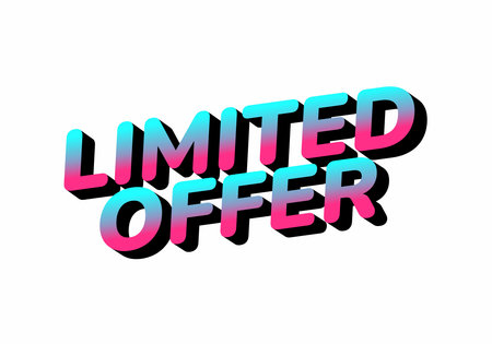 A vibrant graphic design featuring the text LIMITED OFFER in bold, 3D style with a gradient of blue and pink colors.のイラスト素材