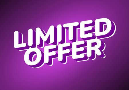 A vibrant graphic design featuring the text limited offer in bold, 3D style against a purple backgroundのイラスト素材