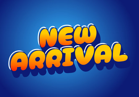 Colorful text graphic featuring the words New Arrival in bold, playful font against a blue background.のイラスト素材