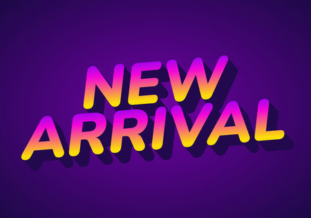 Colorful text graphic featuring the words New Arrival in a bold, modern font with a gradient effect on a purple background.のイラスト素材
