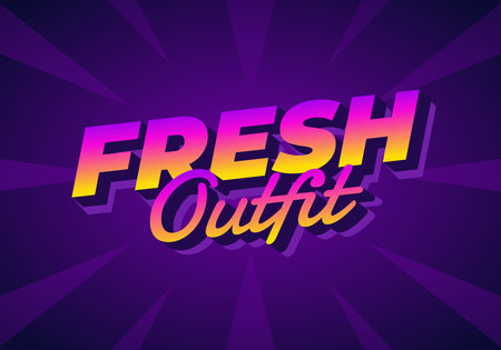 A vibrant graphic design featuring the text FRESH Outfit in bold, colorful typography against a purple background with radial linesのイラスト素材