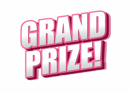 Text graphic featuring the words GRAND PRIZE! in bold, 3D style with a pink and silver color scheme.のイラスト素材