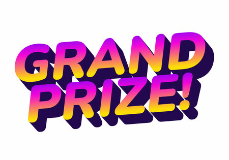 Colorful text graphic featuring the words GRAND PRIZE! in a bold, modern font with a gradient effect from pink to yellow, set against a white background.のイラスト素材