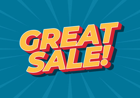 A vibrant graphic design featuring the text GREAT SALE! in bold, colorful letters against a blue background with radiating lines.のイラスト素材