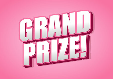 A vibrant pink background featuring bold, three dimensional text that reads GRAND PRIZE! in white and silver colors, conveying excitement and celebration.のイラスト素材