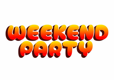 Colorful text graphic featuring the words Weekend Party in a bold, playful font with a gradient from yellow to orangeのイラスト素材