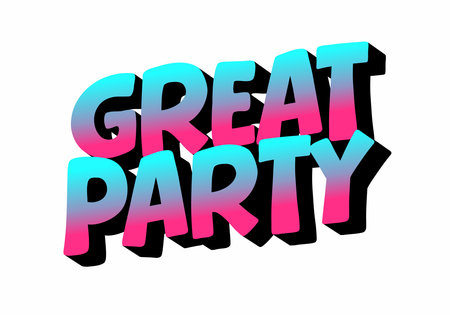 Colorful text graphic with the words Great Party in a bold, playful font, featuring a gradient of pink and blue colors with a shadow effectのイラスト素材