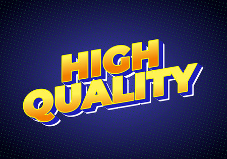 A vibrant graphic design featuring the words HIGH QUALITY in bold, stylized typography with a yellow and blue color scheme against a dark blue background.のイラスト素材