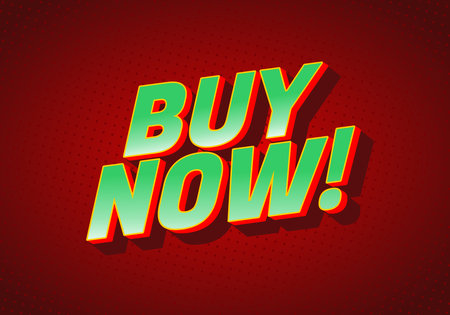 A bold and vibrant graphic featuring the text BUY NOW! in a 3D style with a red background.のイラスト素材