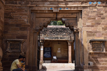 Gwalior, Madhya Pradesh/India : March 15, 2020 - Entrance of 'Gujari Mahal' in Gwalior Fortのeditorial素材