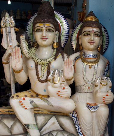 Jabalpur, Madhya Pradesh/India : January 29, 2020 - Marble Statues of Shiva and Parvati