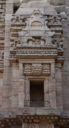 Gwalior, Madhya Pradesh/India : March 15, 2020 - Exterior of walls of Teli ka Mandir or Temple in Gwalior Fortのeditorial素材