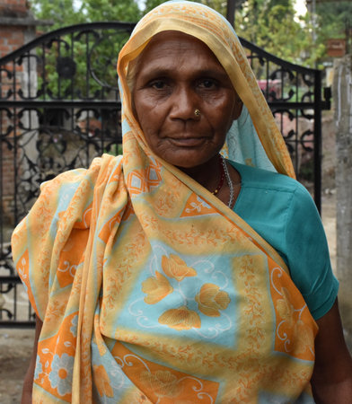 Narsinghpur, Madhya Pradesh/India : June 4, 2020 - A close-up shot of traditional Indian womanのeditorial素材
