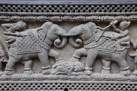 Design of small elephants on the wall of Ahilyabai Fort, Maheshwar (Madhya Pradesh)の写真素材
