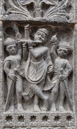 Ancient small Carved Structure on the walls of Ahilyabai Fort, Maheshwar (Madhya Pradesh, India)の写真素材
