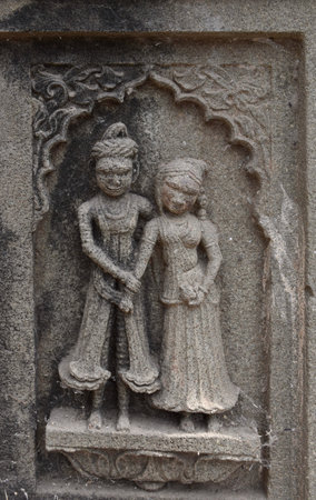 Ancient small Carved Structure on the walls of Ahilyabai Fort, Maheshwar (Madhya Pradesh, India)の写真素材