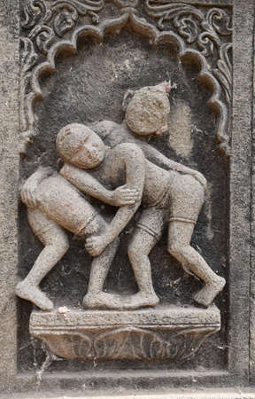 Ancient small Carved Structure on the walls of Ahilyabai Fort, Maheshwar (Madhya Pradesh, India)の写真素材