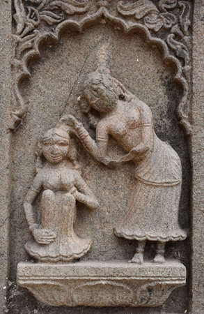 Ancient small Carved Structure on the walls of Ahilyabai Fort, Maheshwar (Madhya Pradesh, India)の写真素材