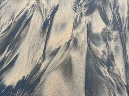 Background of black and yellow colour sand beach of Arabian Oceanの写真素材