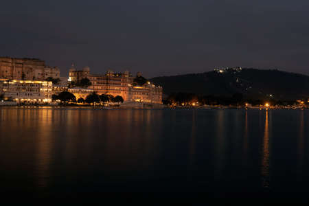 Night view of Lake Pichola in Udaipur Rajasthan Indiaの写真素材