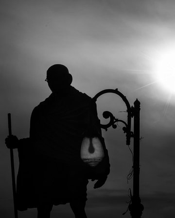 Black and white photograph of Statue of Mahatma Gandhiの写真素材