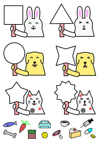 animals holding board, with various itemsのイラスト素材