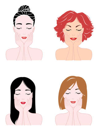four faces of woman,skin careのイラスト素材