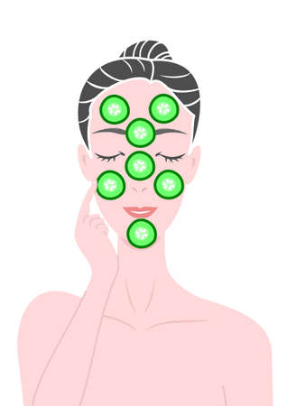 face pack with cucumberのイラスト素材