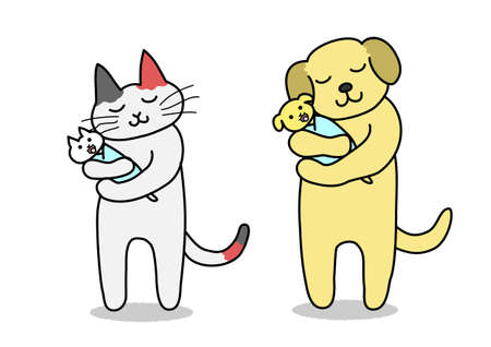 cat and dog holding babyのイラスト素材