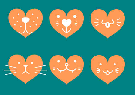 heart shaped icons of pets faceのイラスト素材
