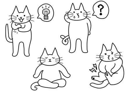 set of monochrome cute catsのイラスト素材