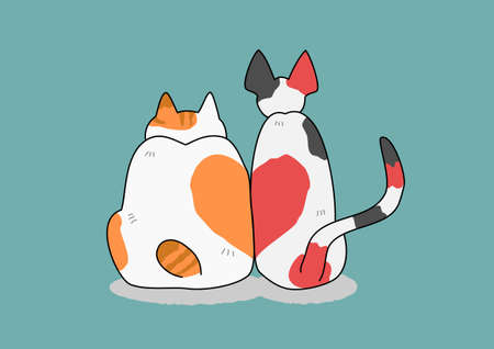 Two cats with heart mark on their backのイラスト素材
